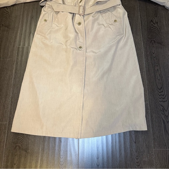 Utex Design Long Trench Coat Lightweight Lined Belt Tan Padded Shoulders Sz 16 - Picture 7 of 16